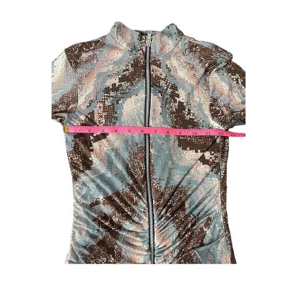 Prettylittlething Blue Snake Print Slinky Zip Front Collar Bodycon Dress Size 4 - Picture 7 of 12